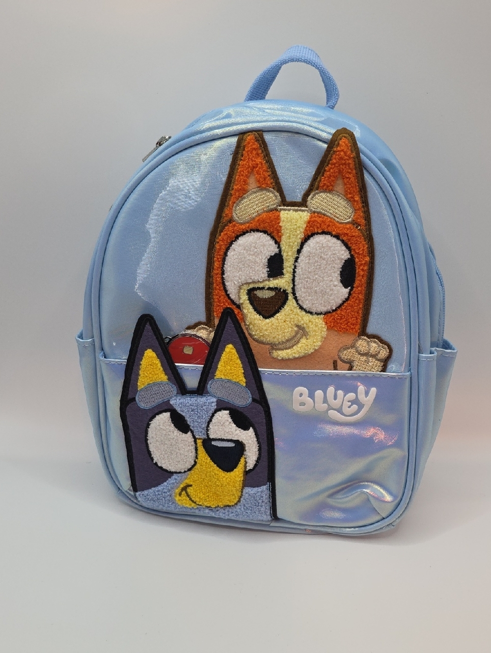 Light Blue Kids Backpack with Bluey Character Patches